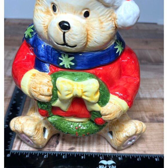 Vintage Gibson Christmas Bear Ceramic Cookie Jar & Candle Holder - Picture 7 of 7